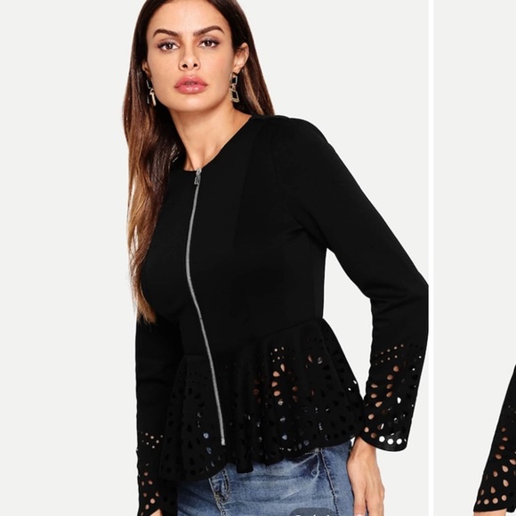 SHEIN Laser Cut Zip Up Stretch Peplum Jacket - Picture 3 of 7
